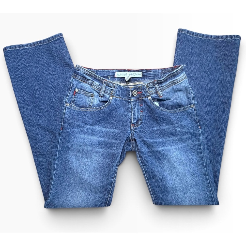 Ecko Red Denim Foundry Y2K Bootcut Jeans Blue Embroidered Rhino Logo Size 5 - Picture 2 of 7